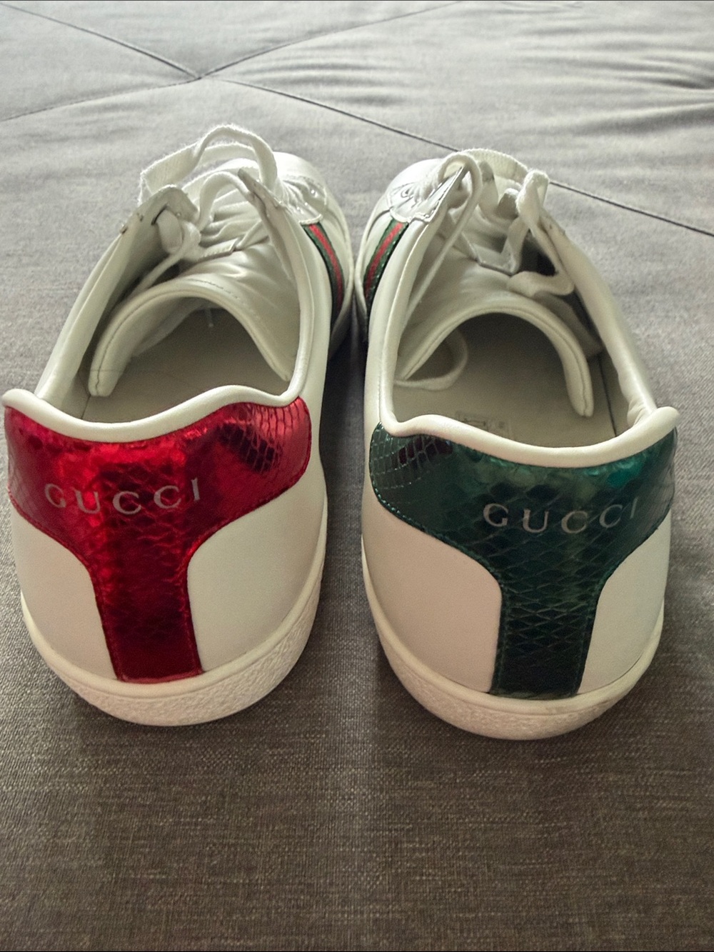 Gucci White Leather Sneakers with Green and Red Web - Picture 2 of 7